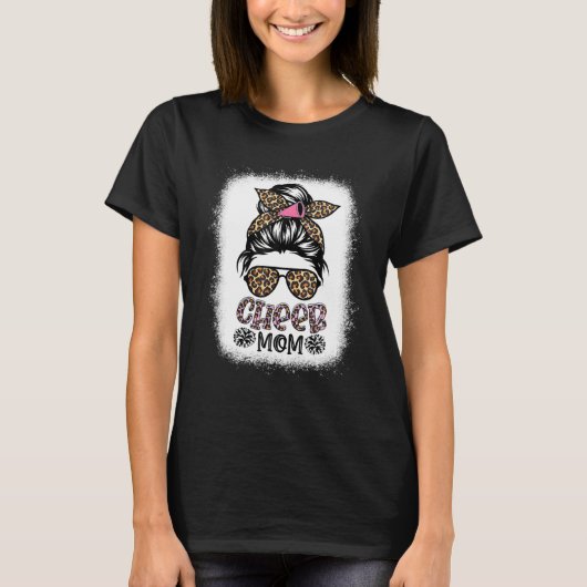 Cheer Mama Leopard Messy Bun Cheerleader Bleached T-Shirt (Vorderseite)