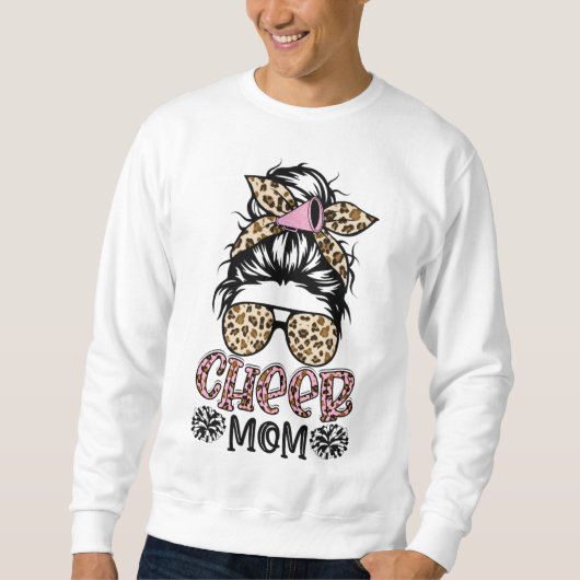 Cheer Mama Leopard Messy Bun Cheerleader Funny Mot Sweatshirt (Vorderseite)