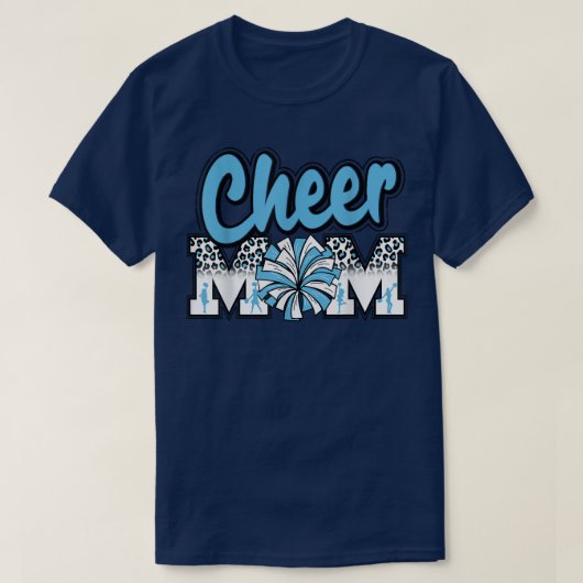 Cheer Mama Light Blue Leopard Buchstaben Cheer Pom T-Shirt (Design vorne)