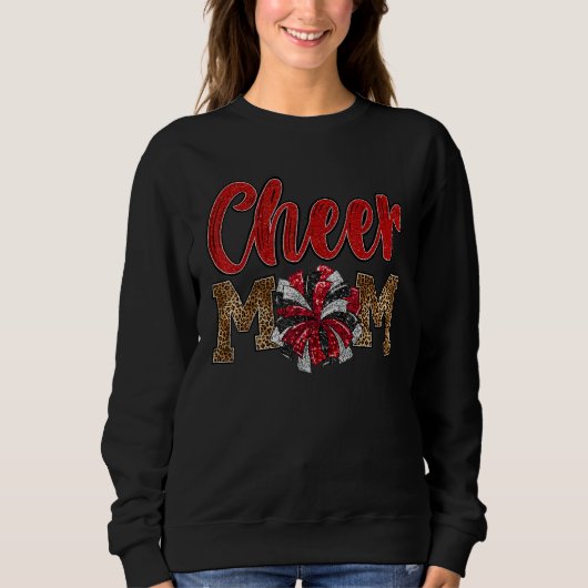 Cheer-Mama-maroon-Leopard-Buchstaben-Cheer-Pom-Pom Sweatshirt (Vorderseite)
