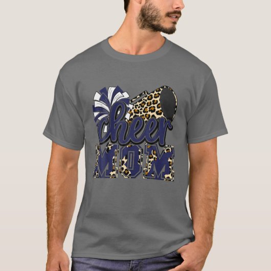 Cheer Mama Navy Leopard Cheer Poms T-Shirt (Vorderseite)