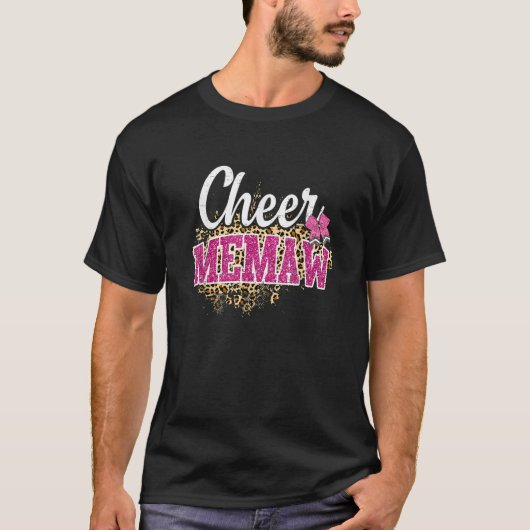 Cheer Memaw Biggest Fan Leopard Print And Pom Pom T-Shirt (Vorderseite)