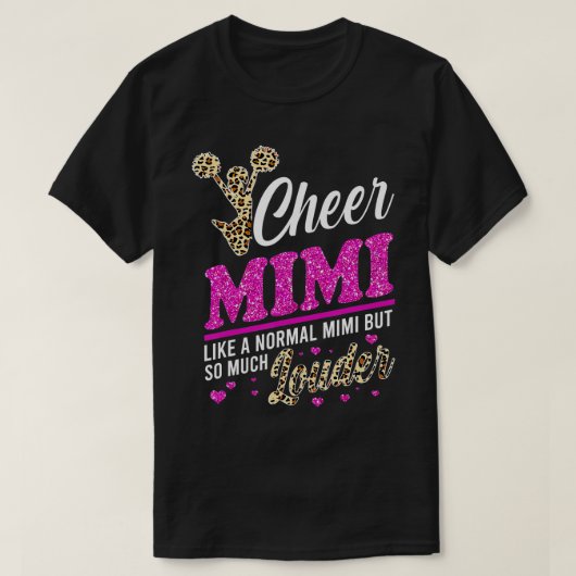 Cheer Mimi größte Fan Leopard Print und Pom Pom T-Shirt (Design vorne)