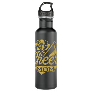Cheer Mom Biggest Fan Cheerleader Black Yellow Gol Edelstahlflasche