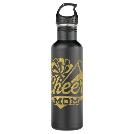 Cheer Mom Biggest Fan Cheerleader Black Yellow Gol Edelstahlflasche (Vorderseite)