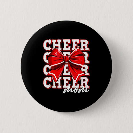 Cheer Mom Cheerleader Bow Biggest Fan Red Team Button (Vorderseite)