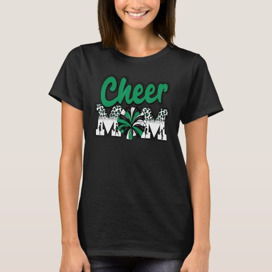 Cheer Mom Green Black White Leopard Letters Cheer T-Shirt (Vorderseite)