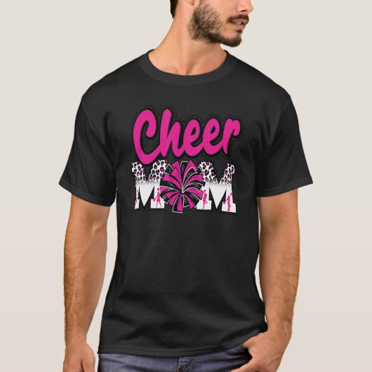 Cheer Mom Hot Pink Black Leopard Letters Cheer Pom T-Shirt (Vorderseite)