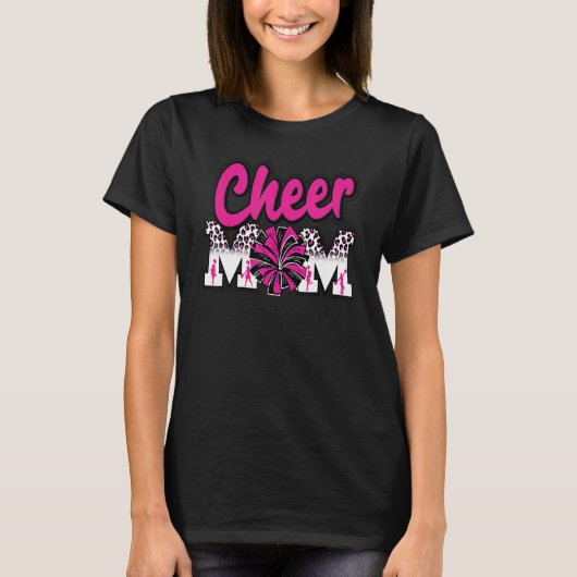 Cheer Mom Hot Pink Black Leopard Letters Cheer Pom T-Shirt (Vorderseite)