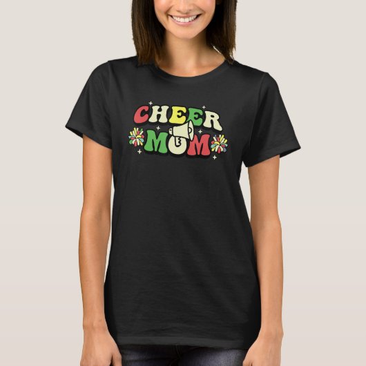 Cheer Mom Leopard Letters Cheer Pom Poms T-Shirt (Vorderseite)
