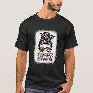 Cheer Mom Leopard Messy Bun Cheerleader Bleached M T-Shirt