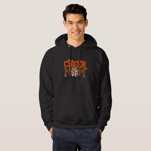 Cheer Mom Leopard with Orange and White Pom Poms Hoodie (Vorne ganz)