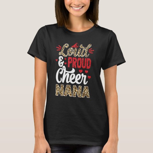 Cheer Nana Biggest Fan Leopard Print And Pom Pom T-Shirt (Vorderseite)