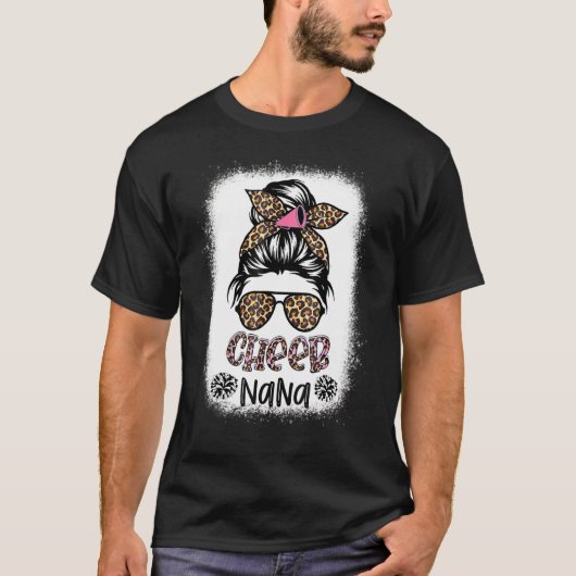 Cheer Nana Leopard Messy Bun Cheerleader Bleached T-Shirt (Vorderseite)