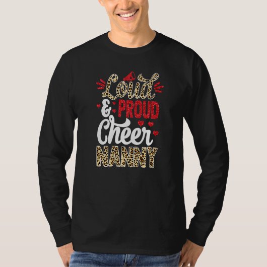 Cheer Nanny Biggest Fan Leopard Print And Pom Pom  T-Shirt (Vorderseite)