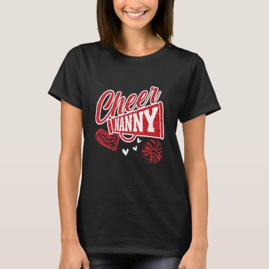 Cheer Nanny Größte Fan Leopard Print und Pom Pom T-Shirt (Vorderseite)