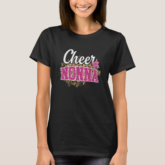 Cheer Nonna Biggest Fan Leopard Print And Pom Pom T-Shirt (Vorderseite)