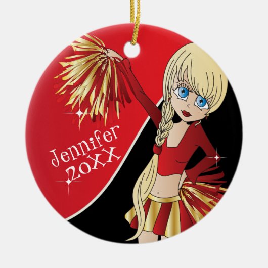 Cheer 📣 💖 Red Cheerleader Girl Keramikornament (Vorne)