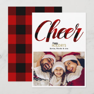 CHEER Rot kariert Weihnachts- Fotokarte Einladung