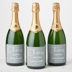CHEER Silver Glitzer Hochzeit feine Weinetiketten Schaumweinetikett