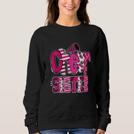 Cheer Sister Biggest Fan Leopard Print And Pom Pom Sweatshirt (Vorderseite)
