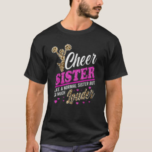 Cheer Sister Größter Fan Leopard Print und Pom Pom T-Shirt