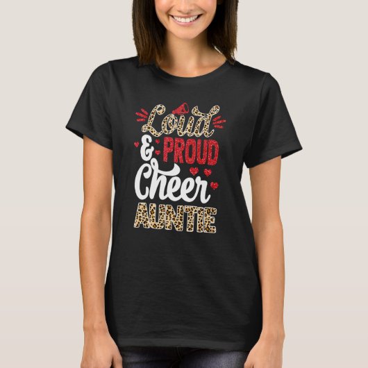 Cheer Tuntie Größte Fan Leopard Print und Pom Pom T-Shirt (Vorderseite)