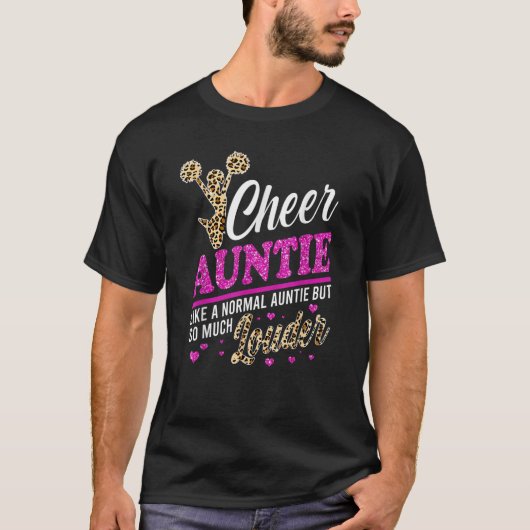 Cheer Tuntie Größte Fan Leopard Print und Pom Pom T-Shirt (Vorderseite)