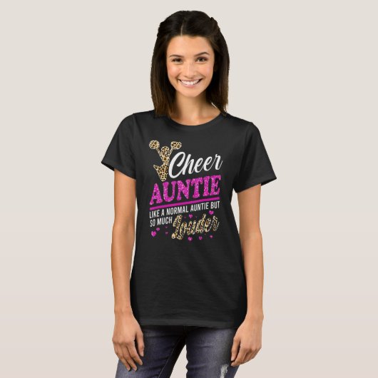 Cheer Tuntie Größte Fan Leopard Print und Pom Pom T-Shirt (Vorne ganz)