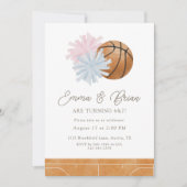 Cheer- und Basketball-Zwillinge oder Geschwister Einladung (Vorderseite)