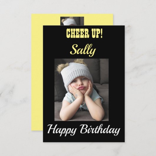 Cheer Up! Birthday Card Grumpy Girl Wishing Joy (Vorne/Hinten)