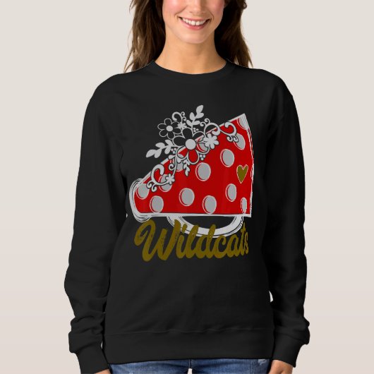 Cheer WILDCATS Red Megaphone Heart Flower Accent Sweatshirt (Vorderseite)
