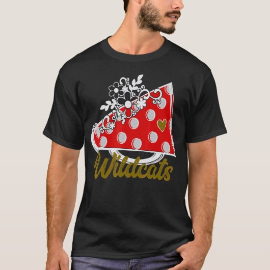 Cheer WILDCATS  Red Megaphone Heart Flower Accent T-Shirt (Vorderseite)