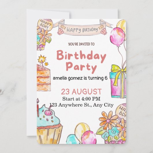 Cheerful and Playful Birthday Design Einladung (Vorderseite)