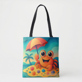 Cheerful Beach Crab with Umbrella Tropical Tasche