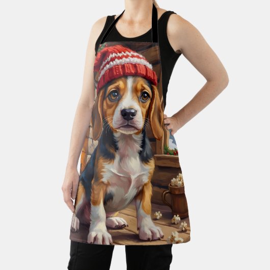 Cheerful Beagle Puppy in Stocking Cap Cozy Schürze (InSitu)
