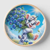 Cheerful Bear with Blue Flowers Uhr (Vorderseite)