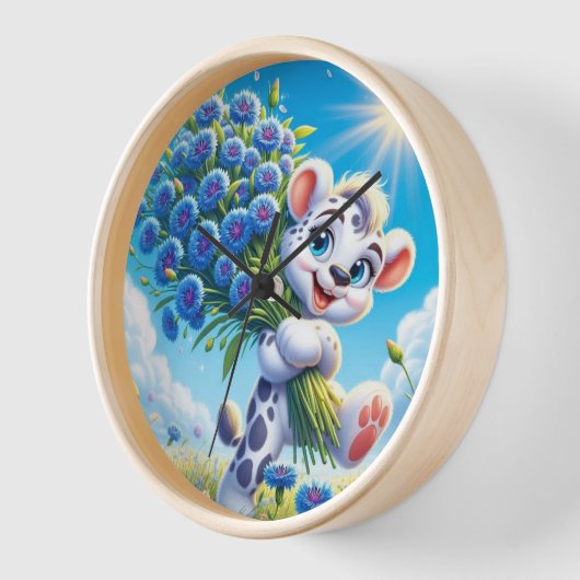 Cheerful Bear with Blue Flowers Uhr (Winkel)