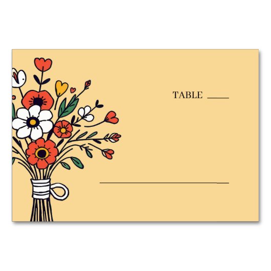 Cheerful Beige Floral Illustration Tischnummer (Vorderseite)