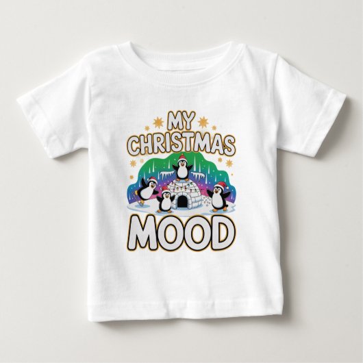 Cheerful Black Festive Penguin Igloo Christmas Baby T-shirt (Vorderseite)