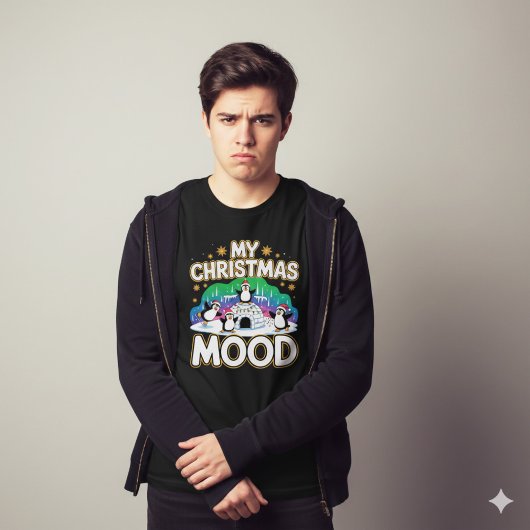 Cheerful Black Festive Penguin Igloo Christmas T-Shirt