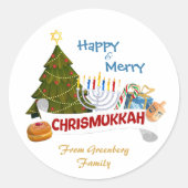 Cheerful Blended Holiday Chrismukkah Tree, Menorah Runder Aufkleber (Vorderseite)