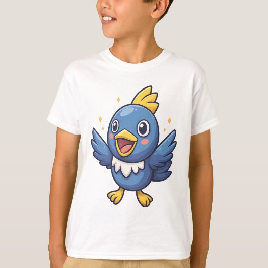 Cheerful Blue Bird Cartoon in Pokémon-Inspired  T-Shirt (Vorderseite)
