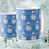 Cheerful Blue White Happy Snowman  Milchtasse