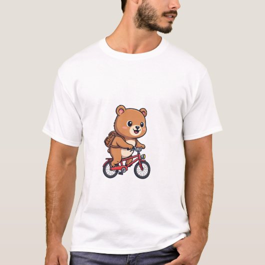 Cheerful Brown Bear Riding Red Bicycle T-Shirt (Vorderseite)