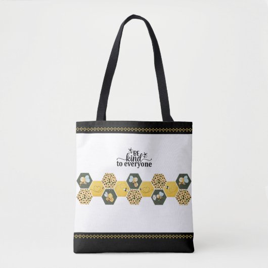 Cheerful Bumblebee "Be Kind" Sunflower Market Tote Tasche (Vorderseite)
