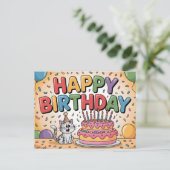 Cheerful Cartoon Cat Happy Birthday Illustration Postkarte (Stehend Vorderseite)