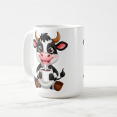 Cheerful Cartoon Cow Drinking Milk Kaffeetasse (Vorderseite Links)