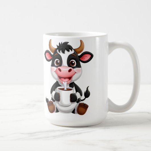 Cheerful Cartoon Cow Drinking Milk Kaffeetasse (Rechts)