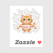 Cheerful Cat with New Year Banner Welcome 2026 Aufkleber (Blatt)